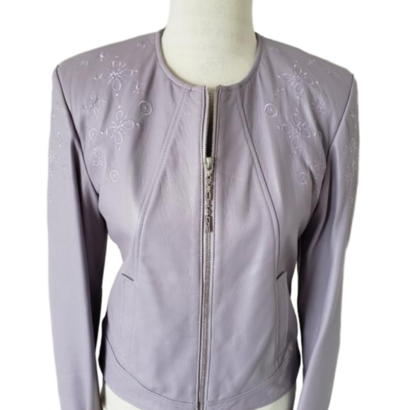 NWOT  🇨🇵 leather Nathalie Chaize lilac leather jacket size small - Picture 3 of 13